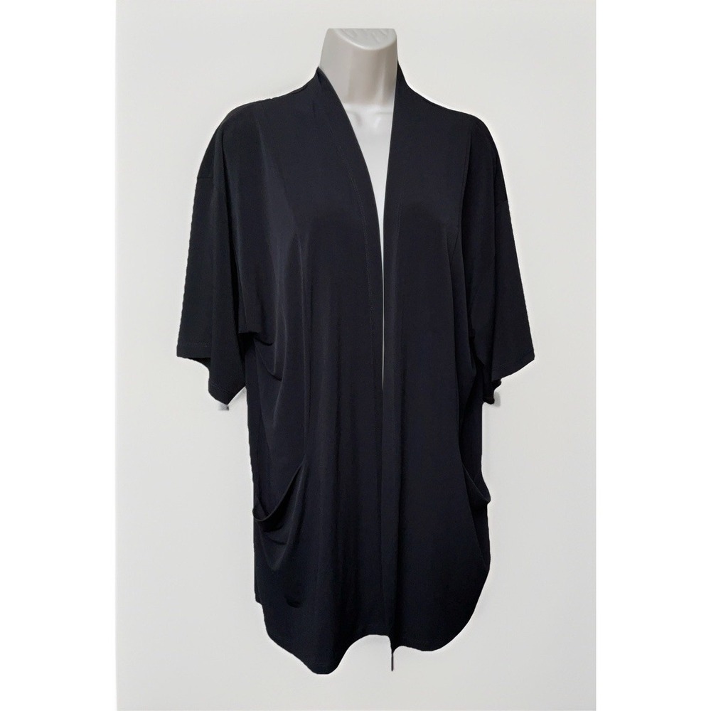 Clara Sun Woo Open Cardigan Black Short Sleeves Women's Size Large Pockets Lagen